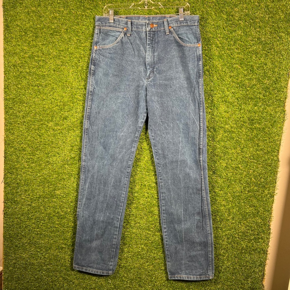 Wrangler Men's Classic Blue Denim Jeans 34x34 Straight Leg Casual‎ Workwear